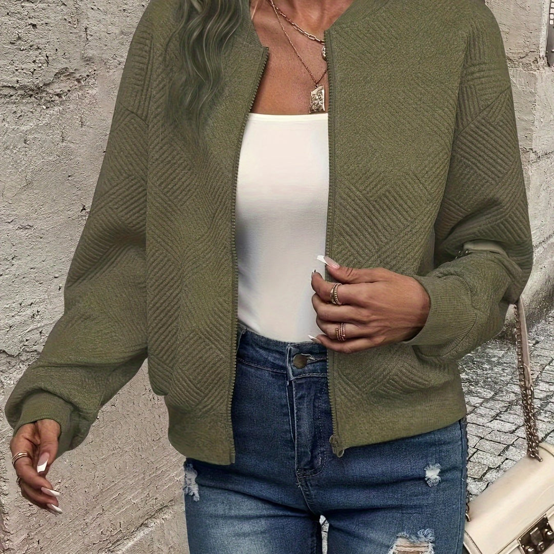 Delia | Textured Zip-Up Bomber Jacket