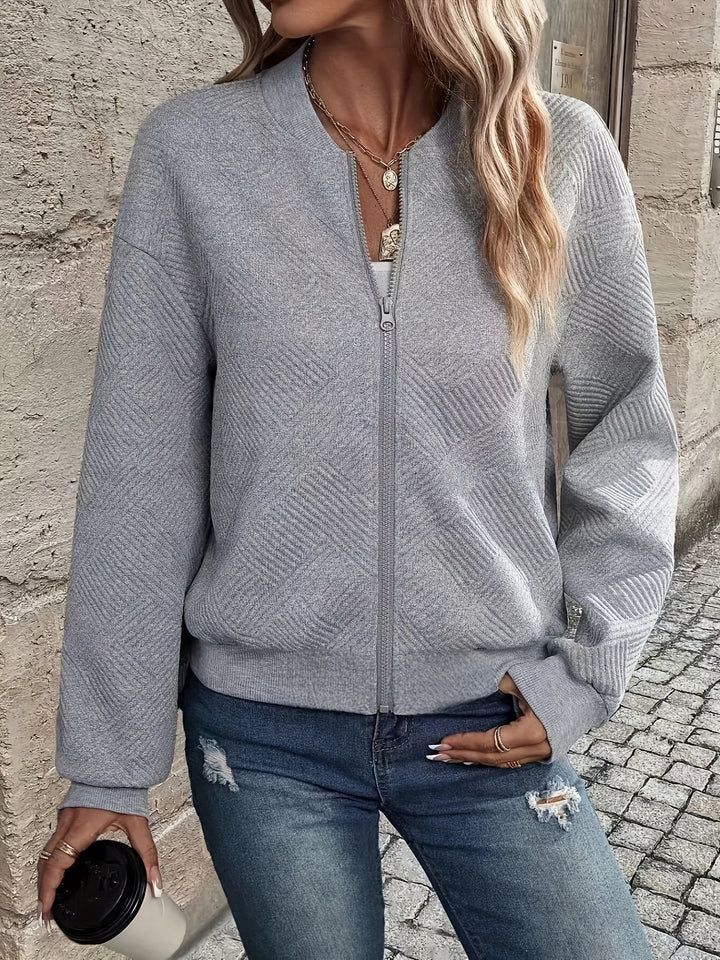 Delia | Textured Zip-Up Bomber Jacket