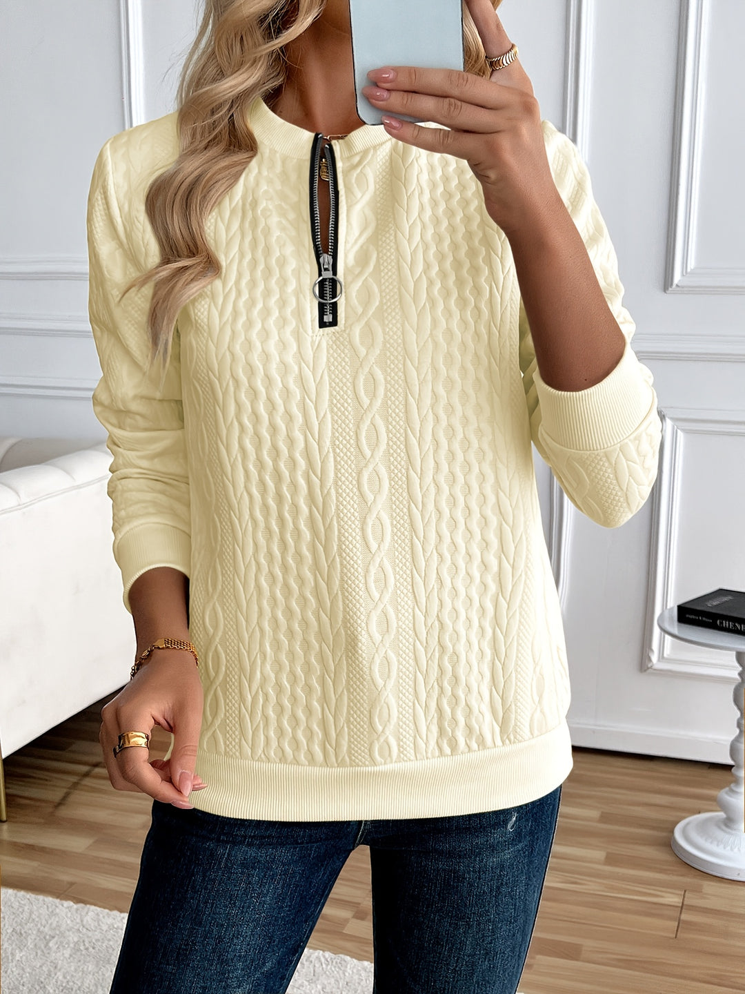 Elise | Textured Half-Zip Pullover