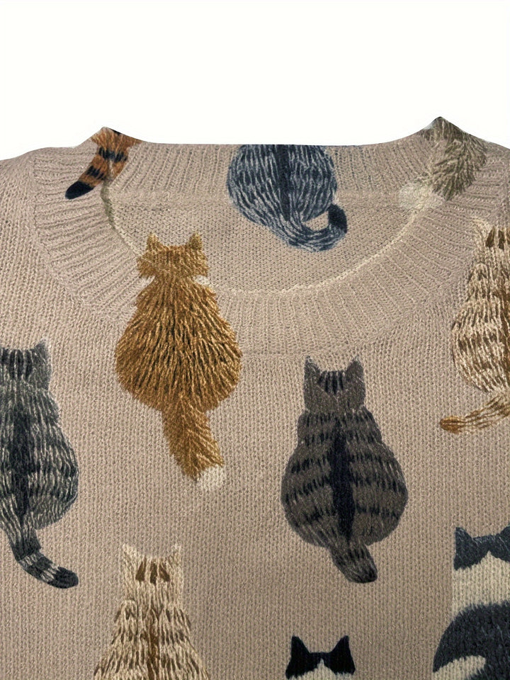 Winifred | Playful Cat-Print Crew Neck Jumper