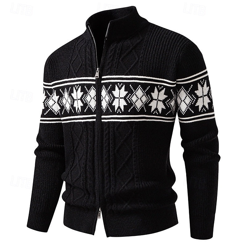Nathaniel | Patterned Stand-Collar Zip Cardigan