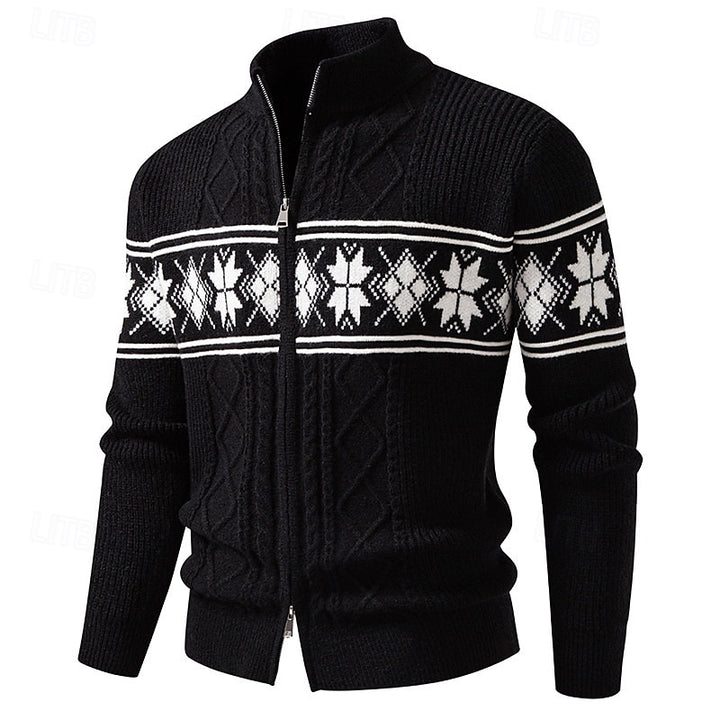 Nathaniel | Patterned Stand-Collar Zip Cardigan