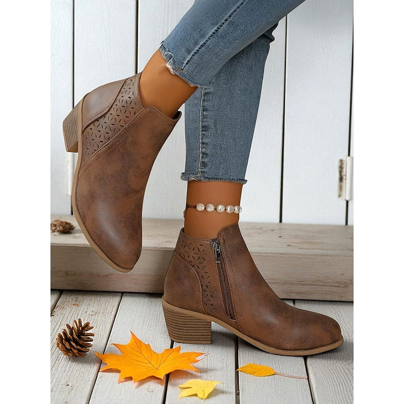 Louise | Cutout Block-Heel Ankle Boots