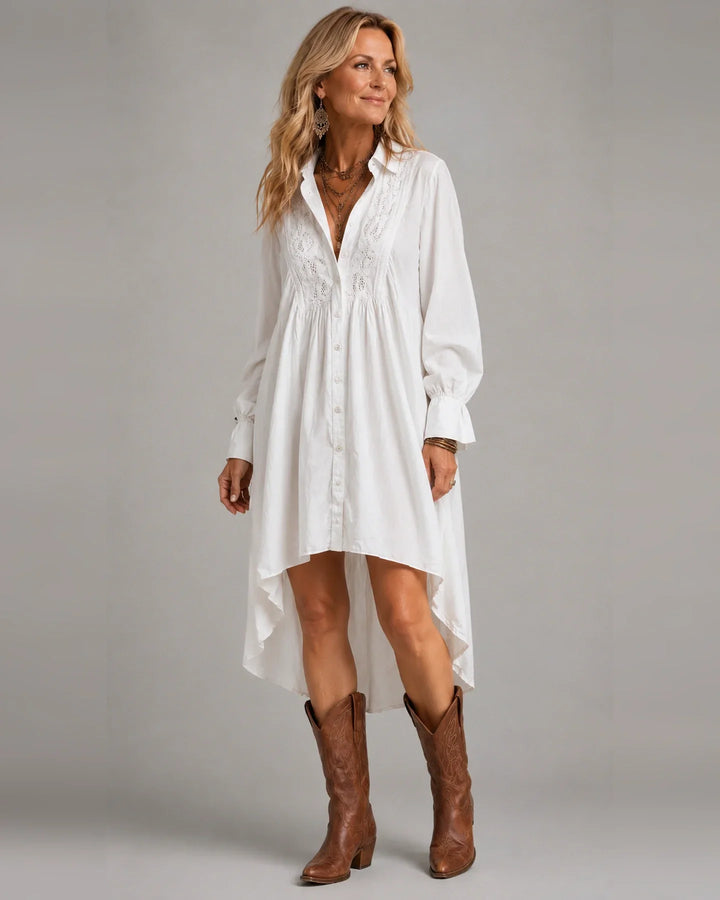 Annabel | Lace-Trimmed High-Low Shirt Dress