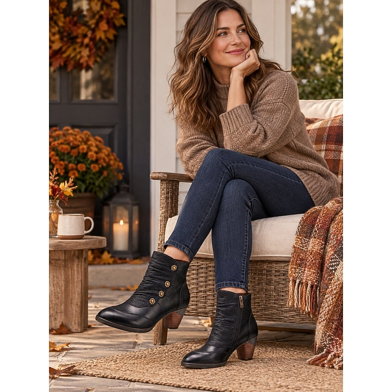 Rosabel | Ruched Block-Heel Ankle Boots