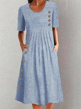Opal | Striped Button-Front Midi Dress