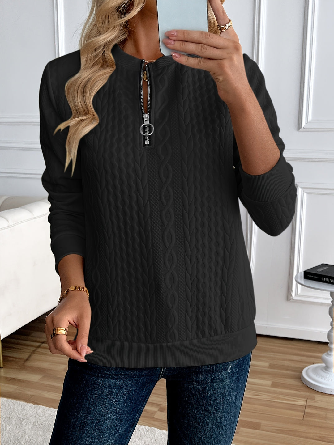 Elise | Textured Half-Zip Pullover