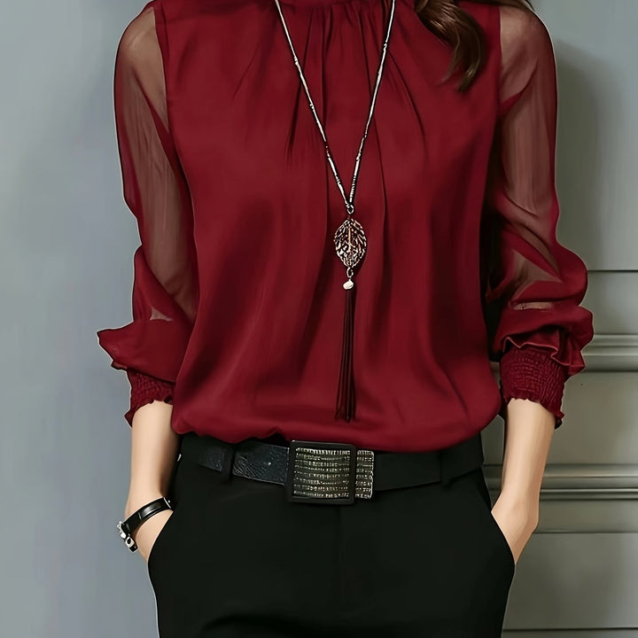 Leonora | Sheer-Sleeve Stand Collar Blouse