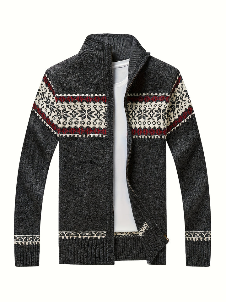 Reuben | Nordic-Pattern Zip Cardigan