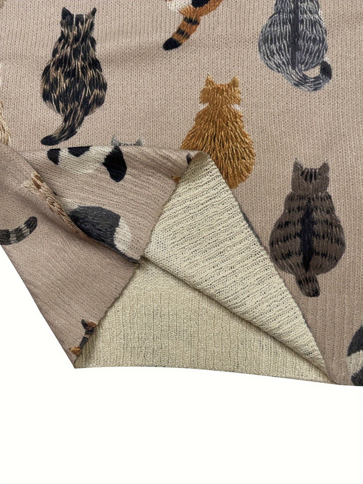 Winifred | Playful Cat-Print Crew Neck Jumper