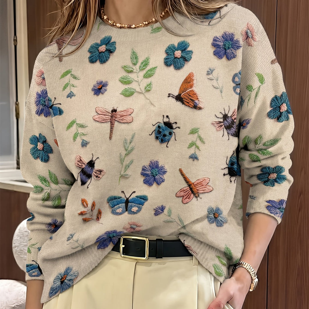 Sylvia | Embroidered Botanical Crewneck Jumper