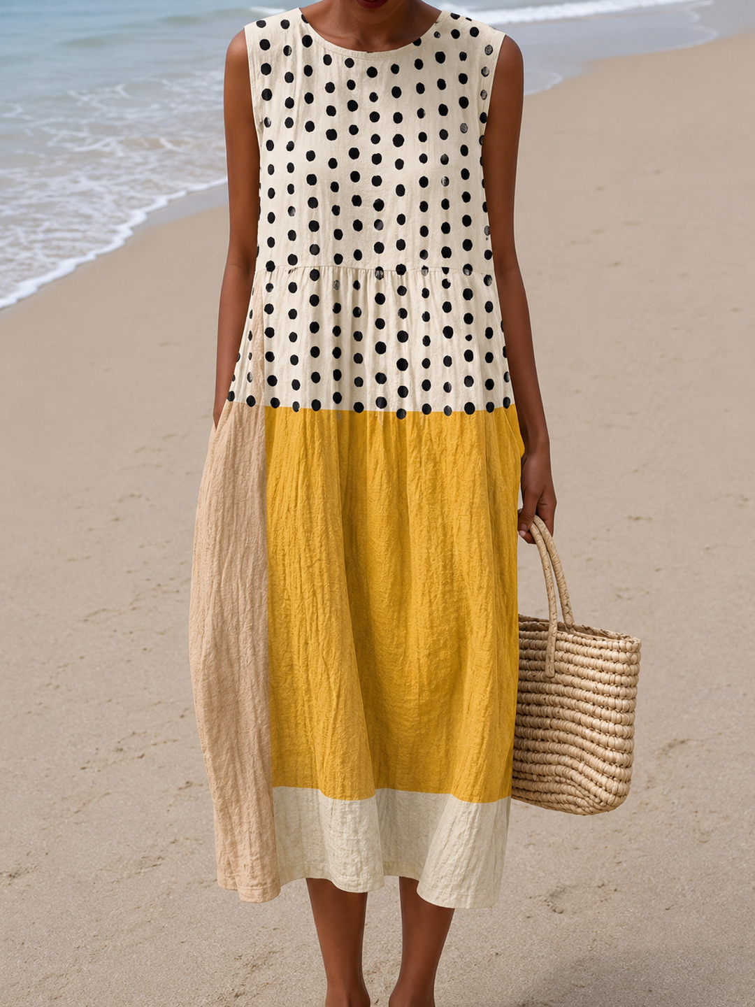Tamsin | Colourblock Polka Dot Sleeveless Midi Dress