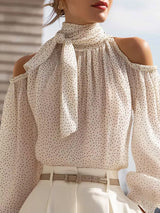 Adelina | Cold-Shoulder Scarf-Tie Blouse