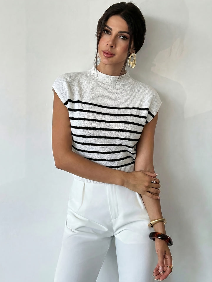 Rose | Striped Mock-Neck Knit Top