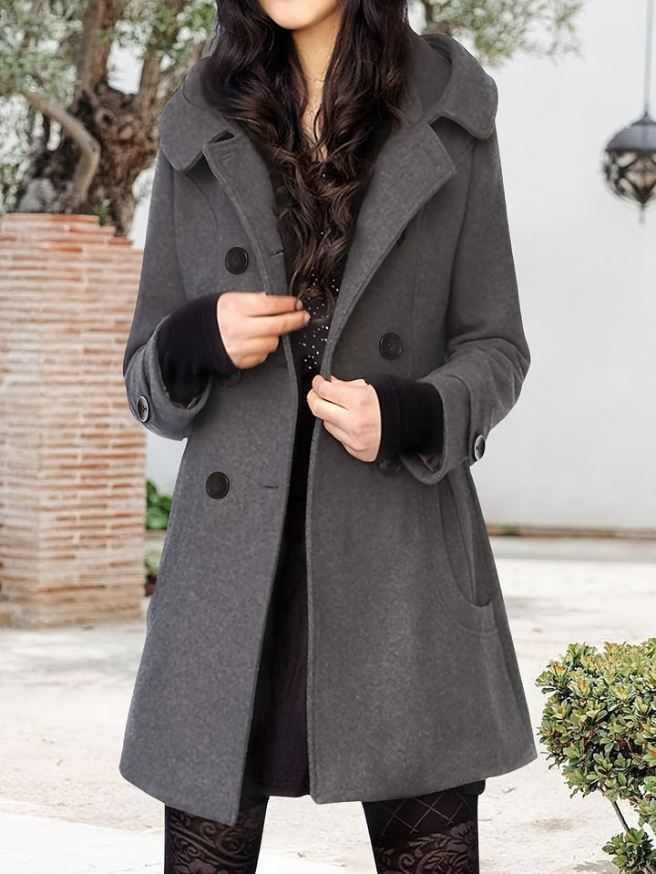 Mireille | Hooded Double-Breasted Mid-Length Coat