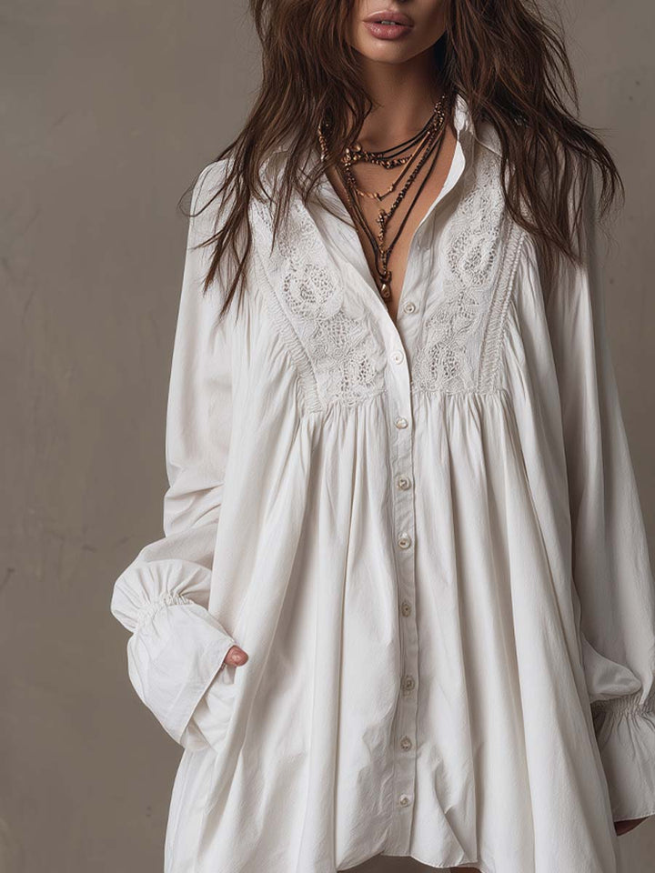 Mirabel | Lace-Trimmed Shirt Dress