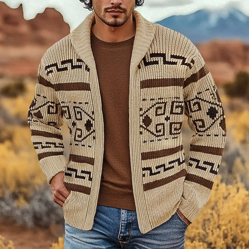 Harvey | Patterned Rolled-Collar Cardigan