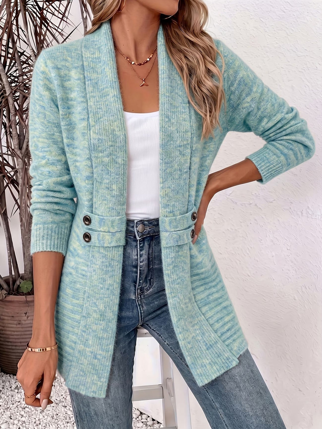 Sylvana | Marled Button-Tab Cardigan