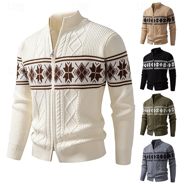 Nathaniel | Patterned Stand-Collar Zip Cardigan