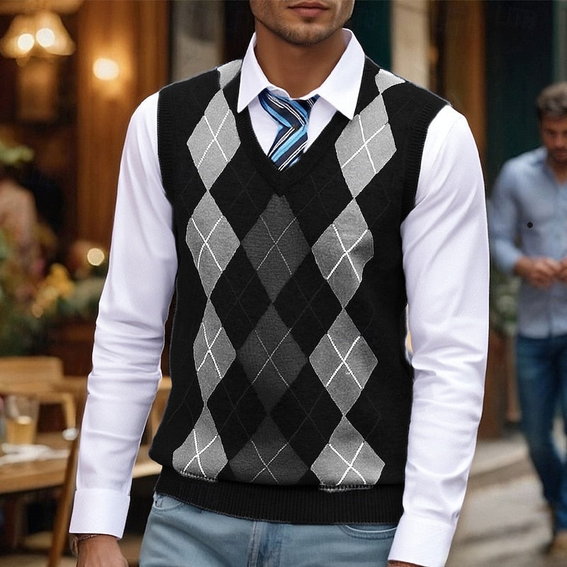 Nathaniel | V-Neck Argyle Sweater Vest