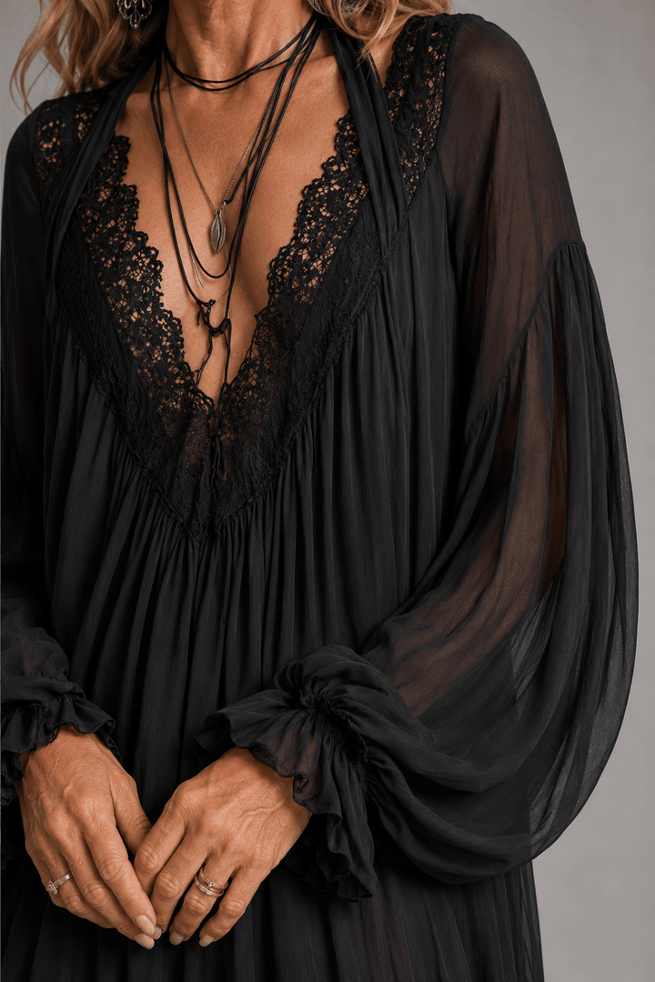 Fenella | Flowing Lace-Trim Mini Dress