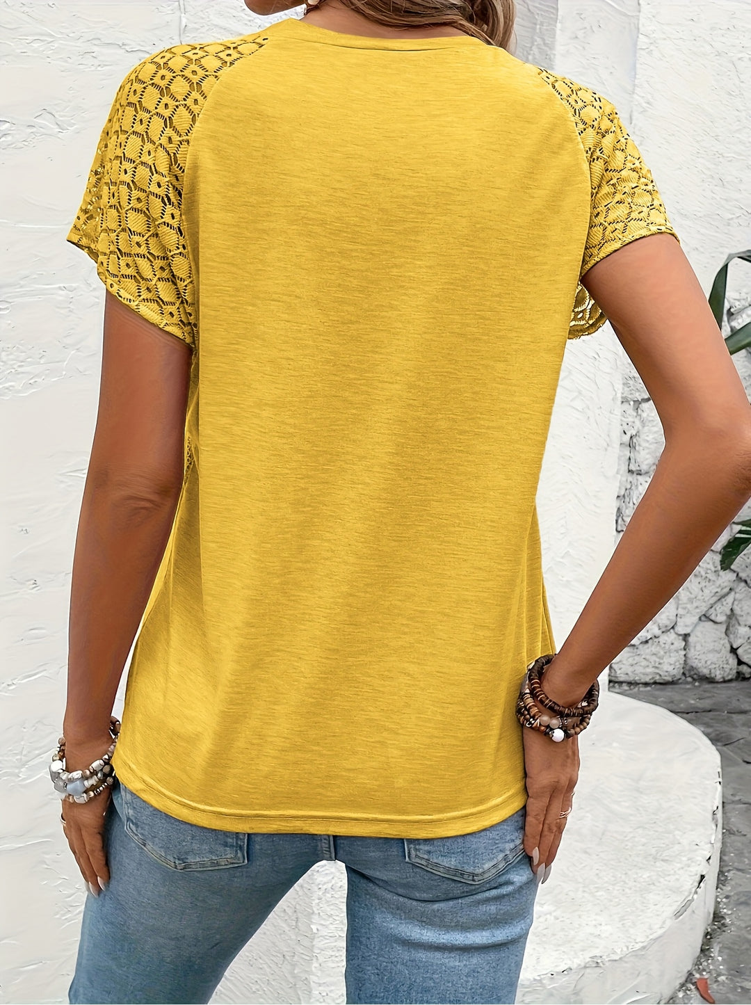 Delphina | Lace-Sleeve Round Neck Top