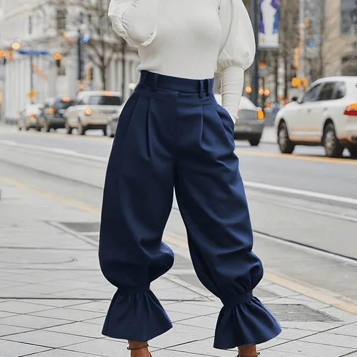 Harper | High-Waist Ruffle-Hem Wide-Leg Trousers