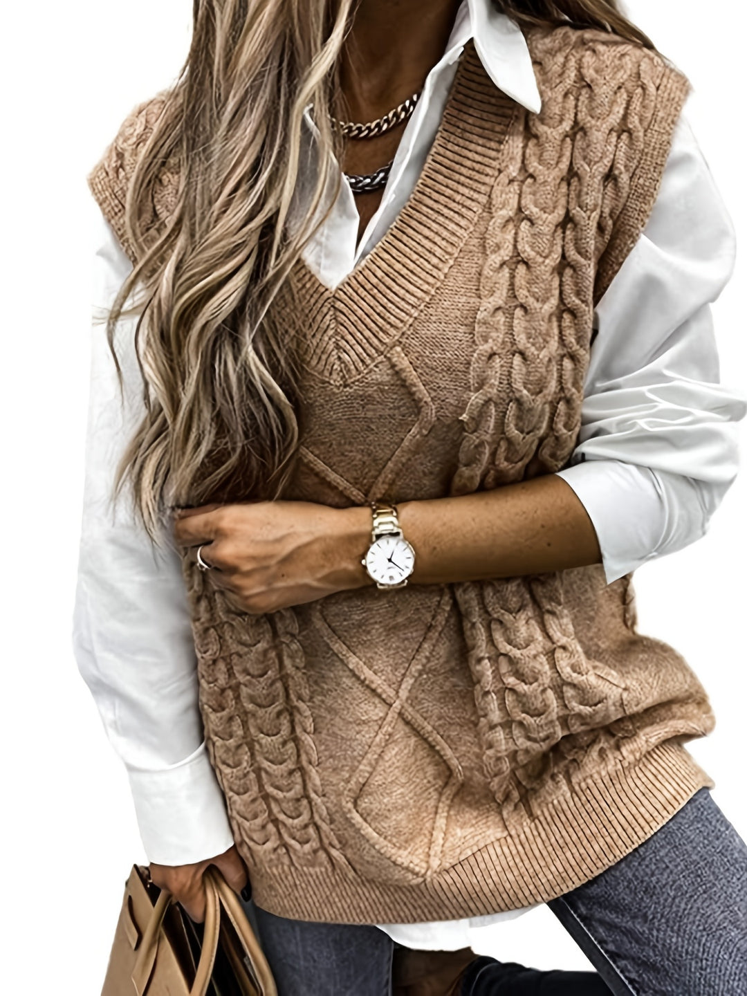 Vivian | Cable-Knit V-Neck Sweater Vest