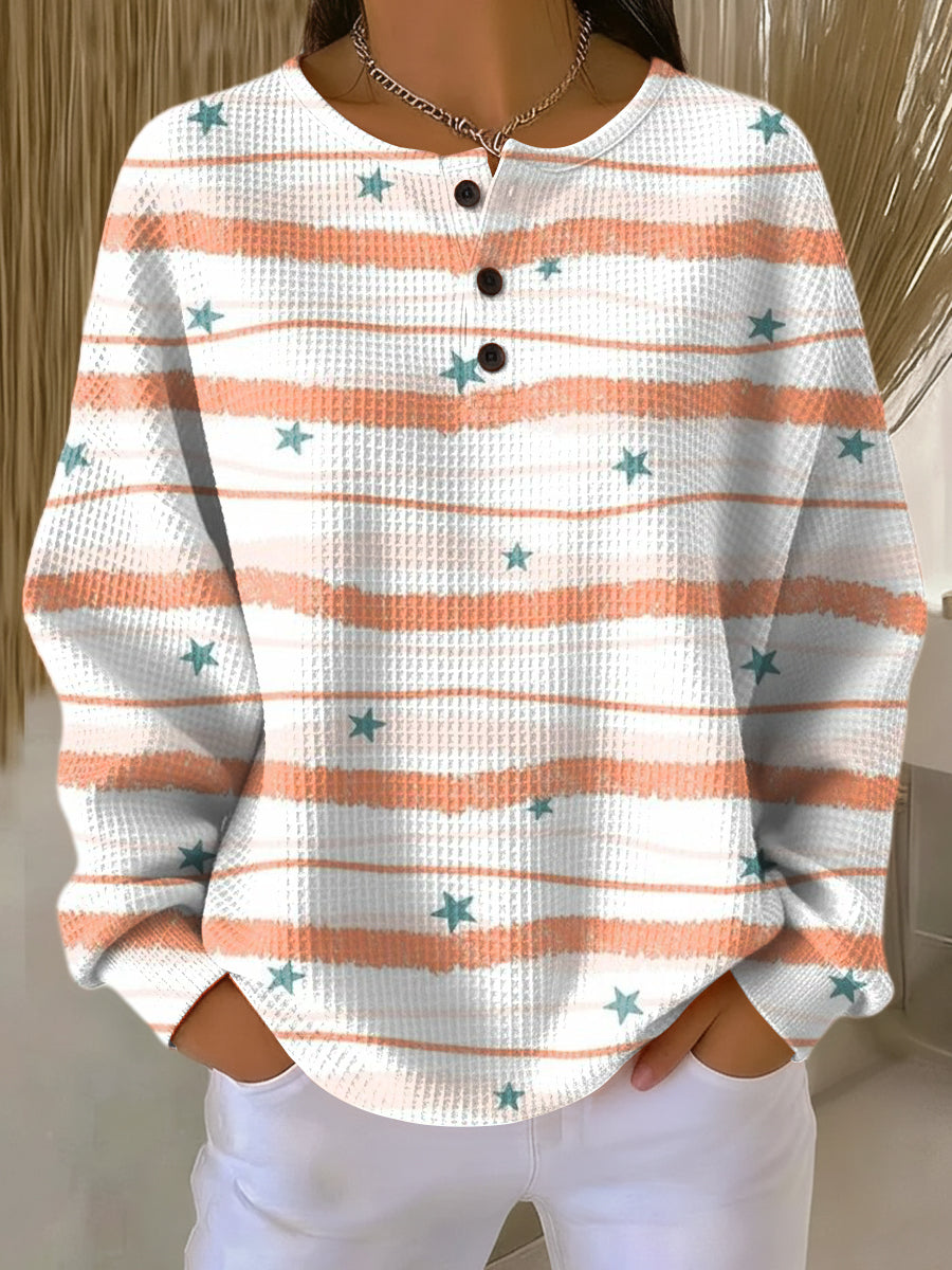 Marta | Star-Print Striped Henley Top