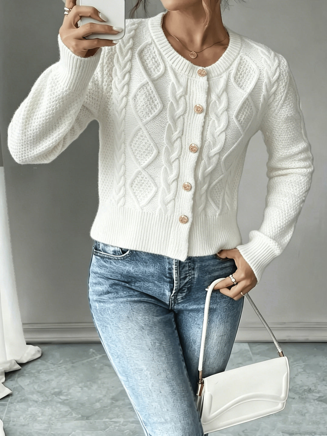Lorraine | Cable-Knit Button-Front Cardigan