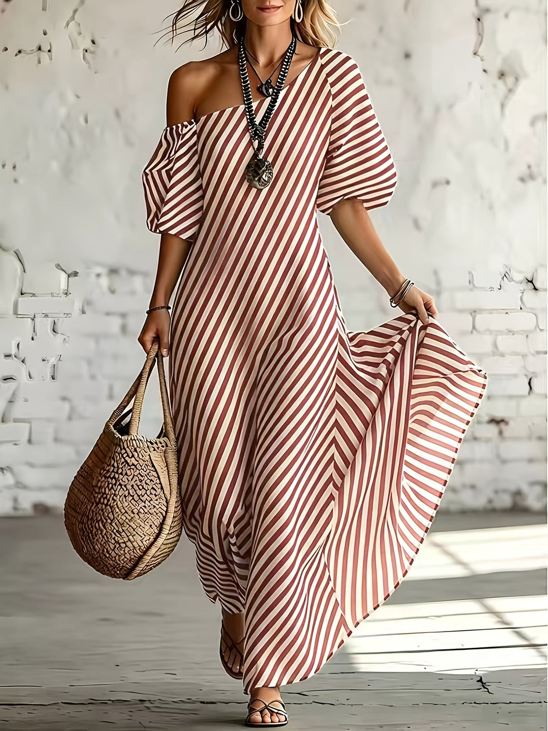 Grace | Off-Shoulder Striped Maxi Dress
