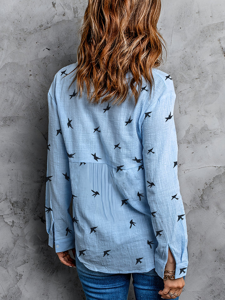 Matilda | Bird Print Button-Up Shirt