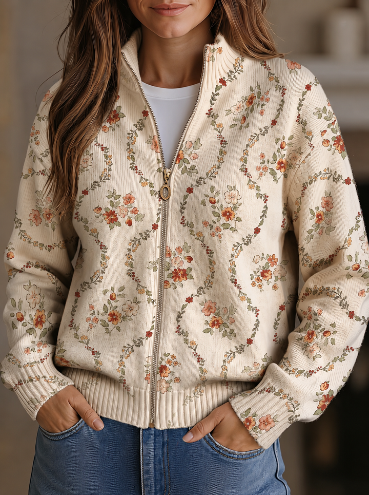 Rosaleen | Floral Stand-Collar Zip Jacket