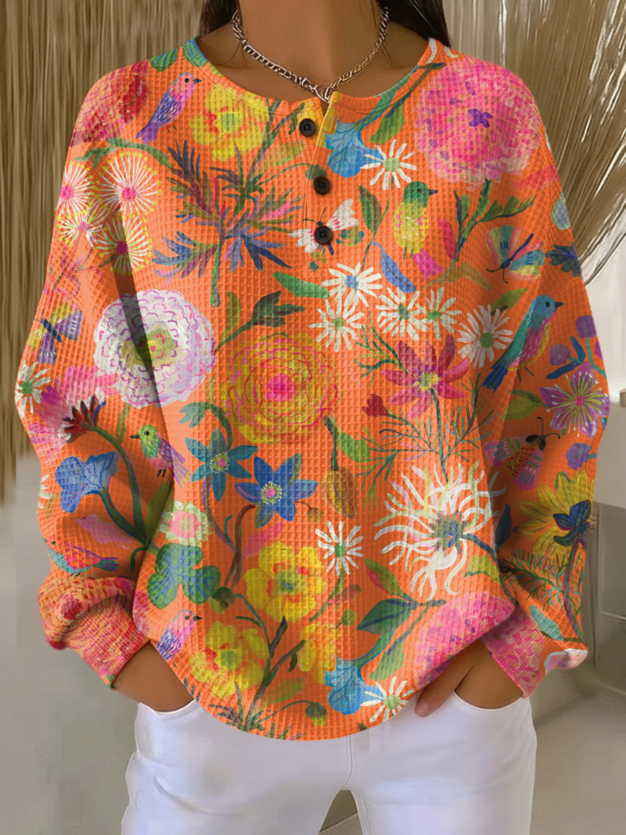 Marilyn | Artful Floral Henley Top