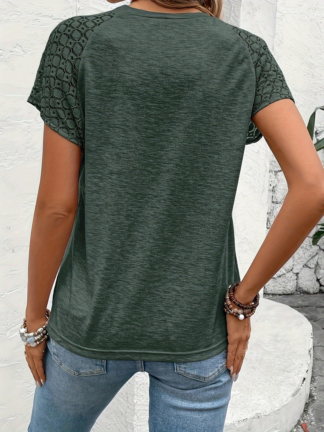 Delphina | Lace-Sleeve Round Neck Top