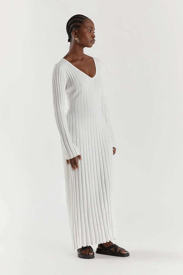 Ruby | Softly Ribbed V-Neck Midi Dress