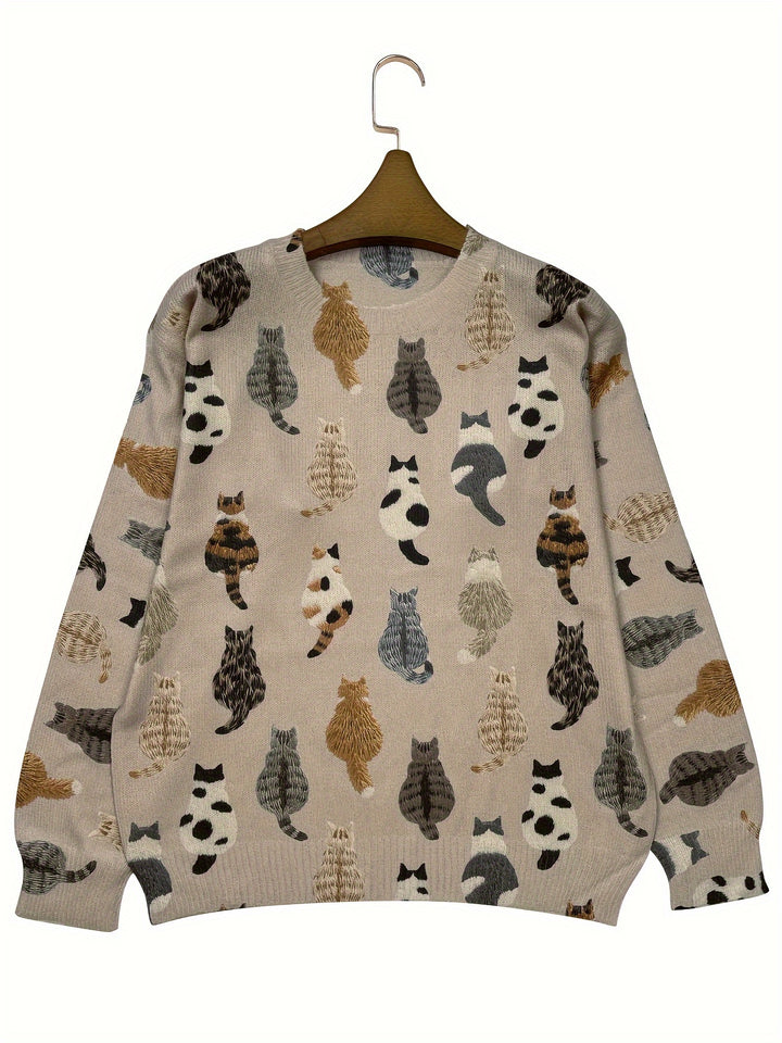 Winifred | Playful Cat-Print Crew Neck Jumper
