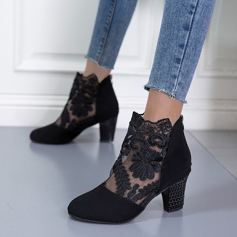 Ophelia | Floral Lace Ankle Boots