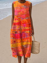 Paulette | Sleeveless Artful Midi Dress