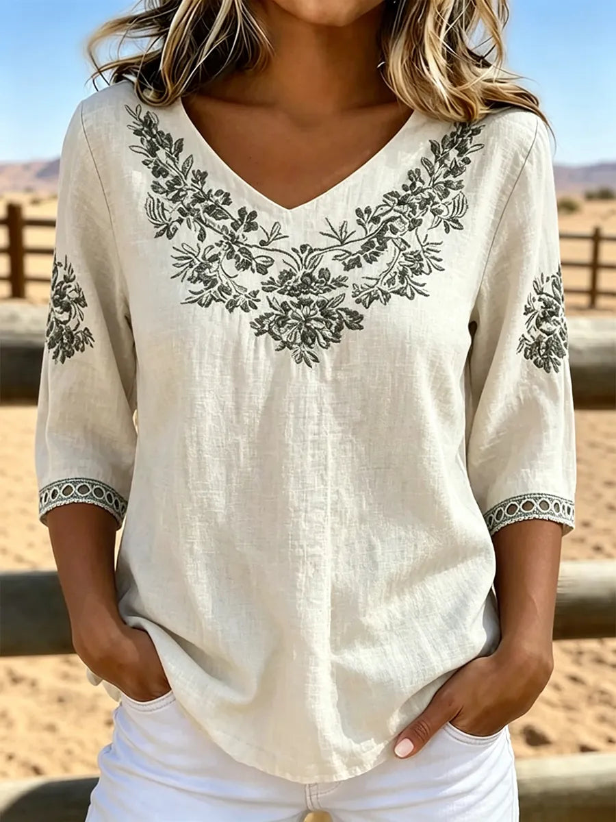 Everly | Embroidered V-Neck Blouse