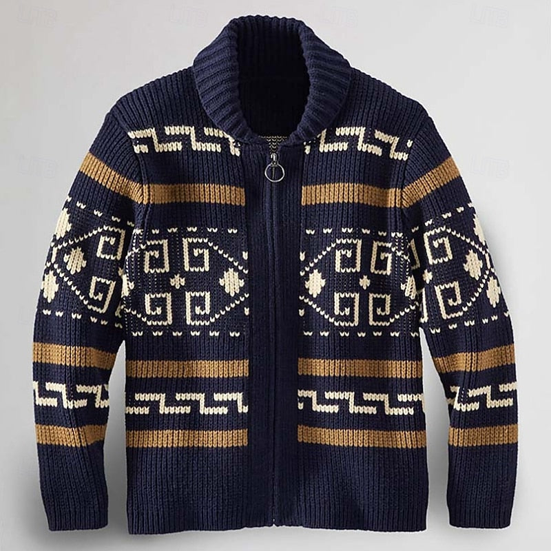 Harvey | Patterned Rolled-Collar Cardigan