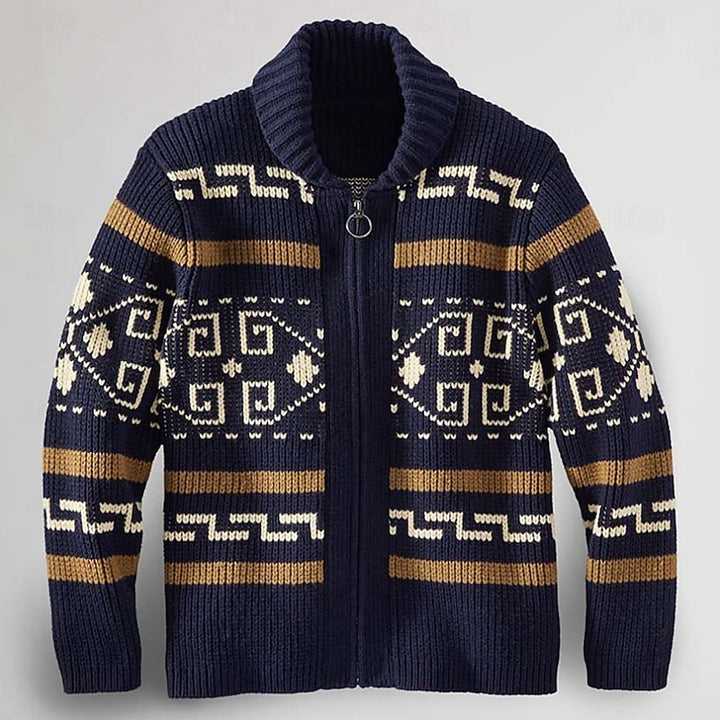 Harvey | Patterned Rolled-Collar Cardigan