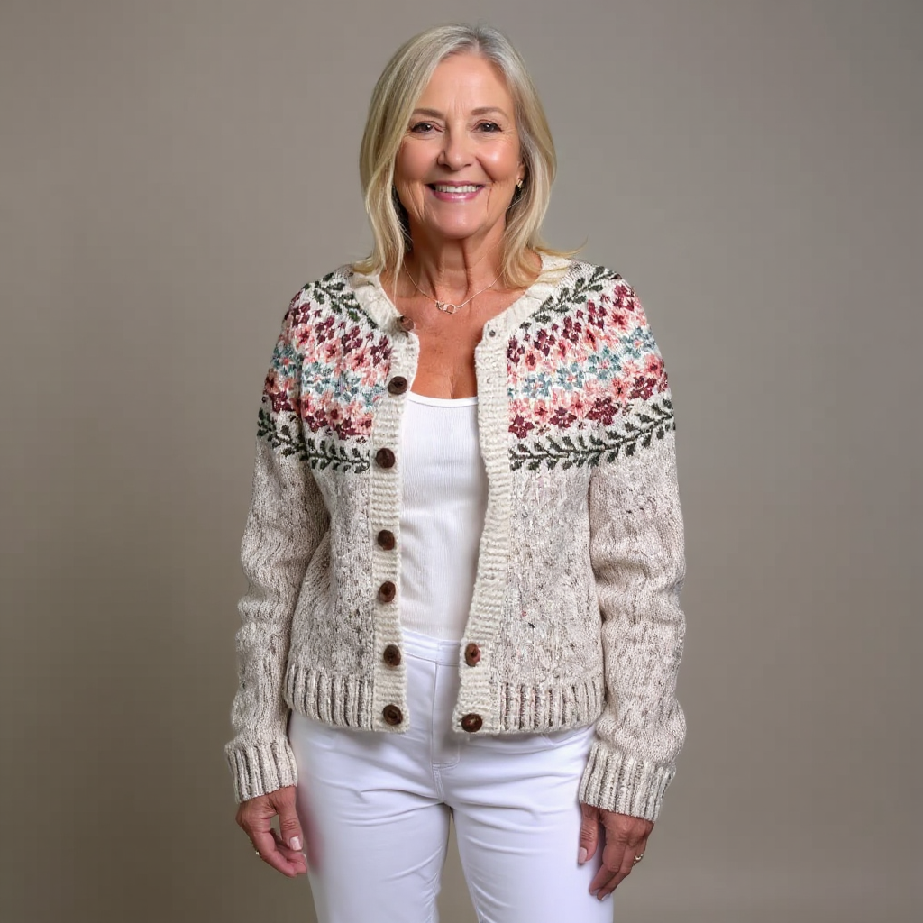 Solveig | Floral Nordic Knit Cardigan