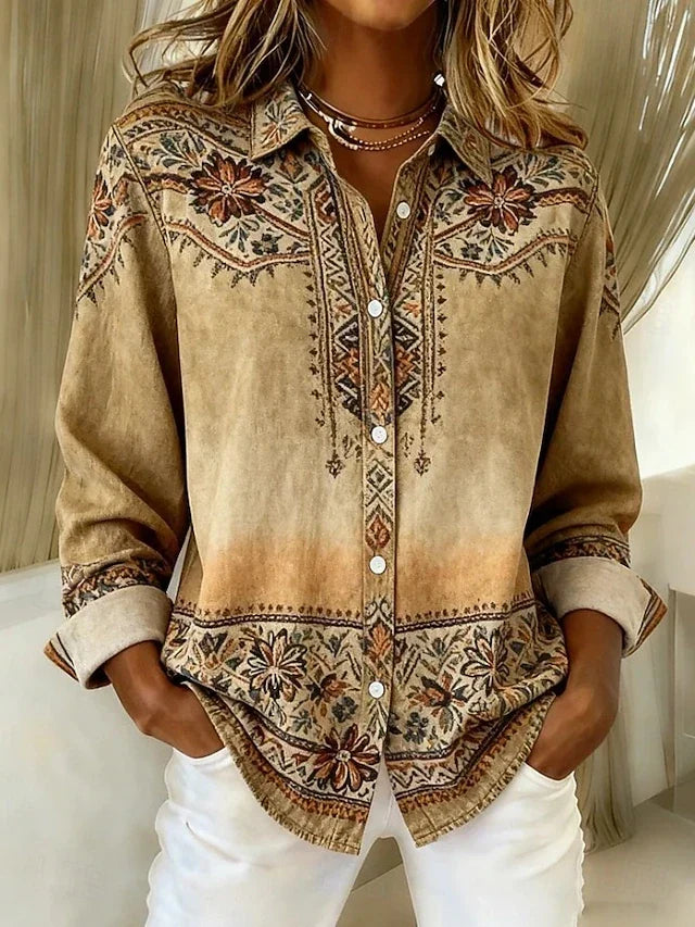 Arlette | Vintage Patterned Button-Front Blouse