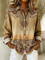 Arlette | Vintage Patterned Button-Front Blouse