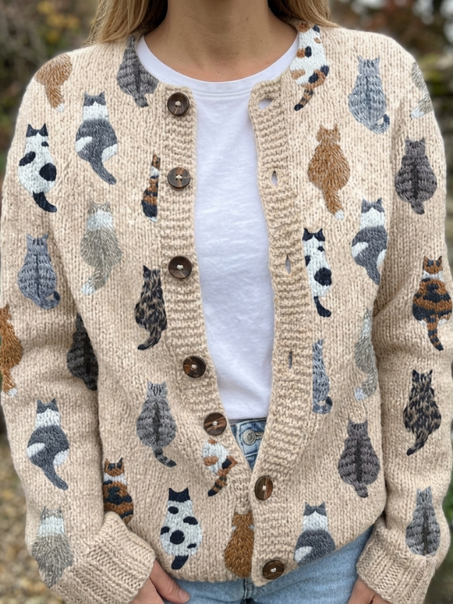 Marion | Relaxed Cat Print Cardigan