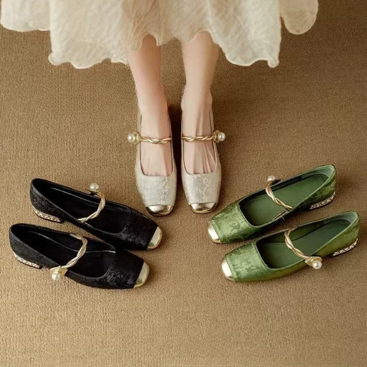 Fiona | Braided Pearl-Strap Flats