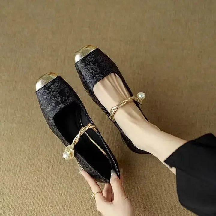 Fiona | Braided Pearl-Strap Flats