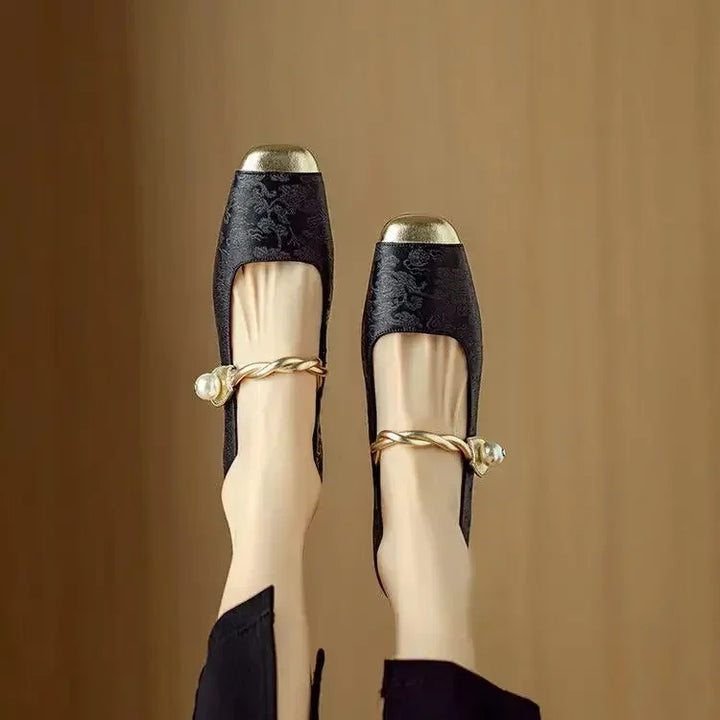 Fiona | Braided Pearl-Strap Flats
