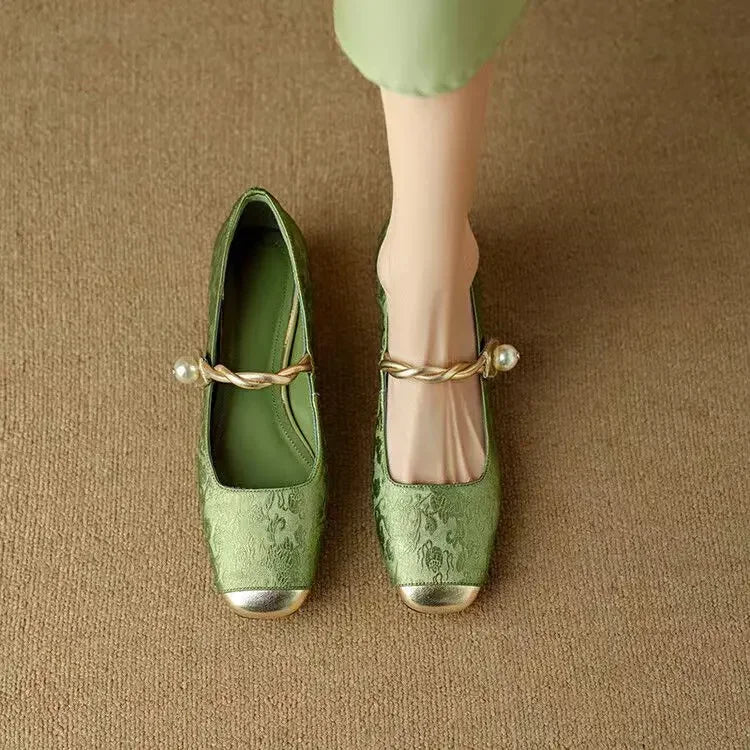 Fiona | Braided Pearl-Strap Flats